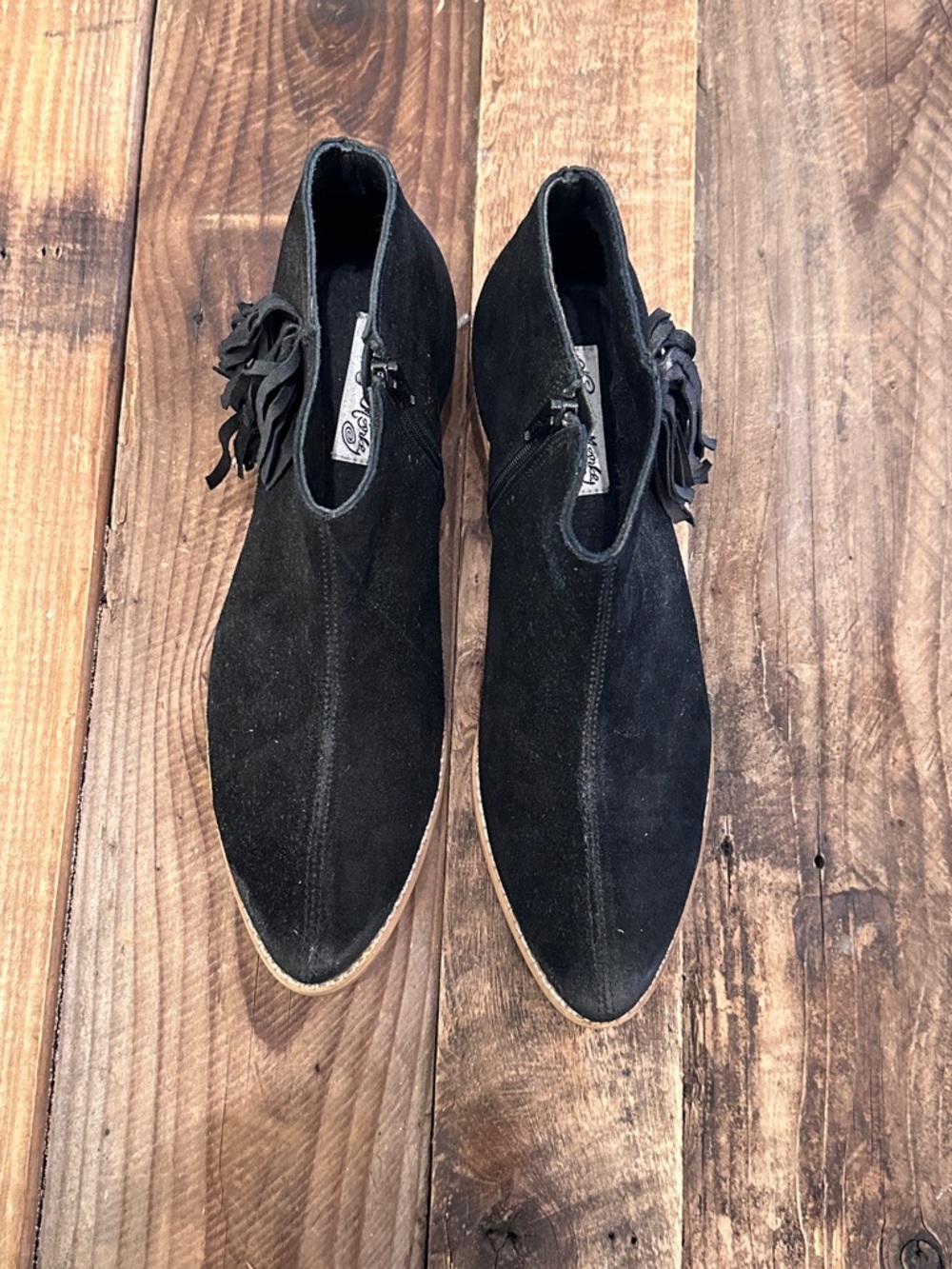 Naughty Monkey Black Suede Ankle Boots with Side Tassel Detail